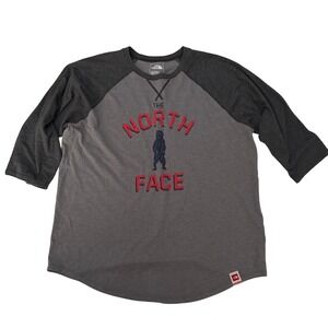 The North Face Mens Graphic T Shirt 3/4 Sleeve Raglan Bear Logo Gray L Baseball